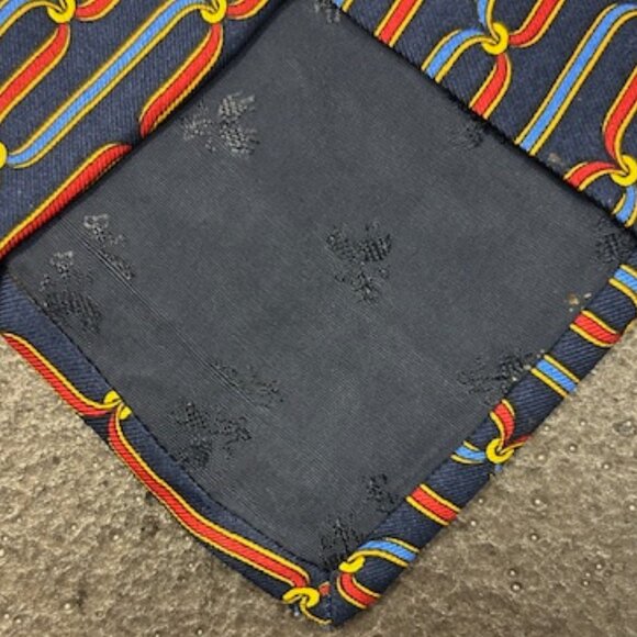 BROOKS BROTHERS Makers Silk Tie Navy With Red and Blue Ribbons With Gold Rings - Picture 4 of 5